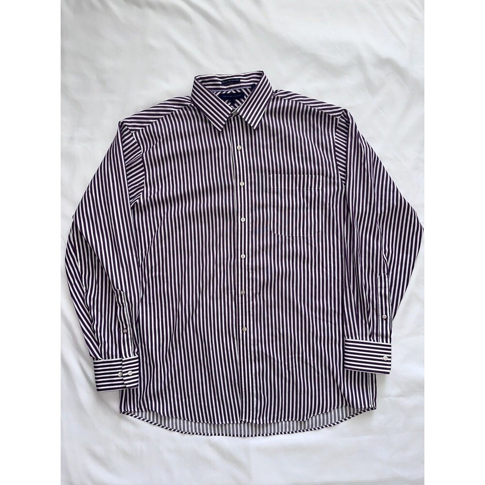 Tommy Hilfiger Shirt Mens 16-1/2 (34-35) Purple Striped Dress Button Up
